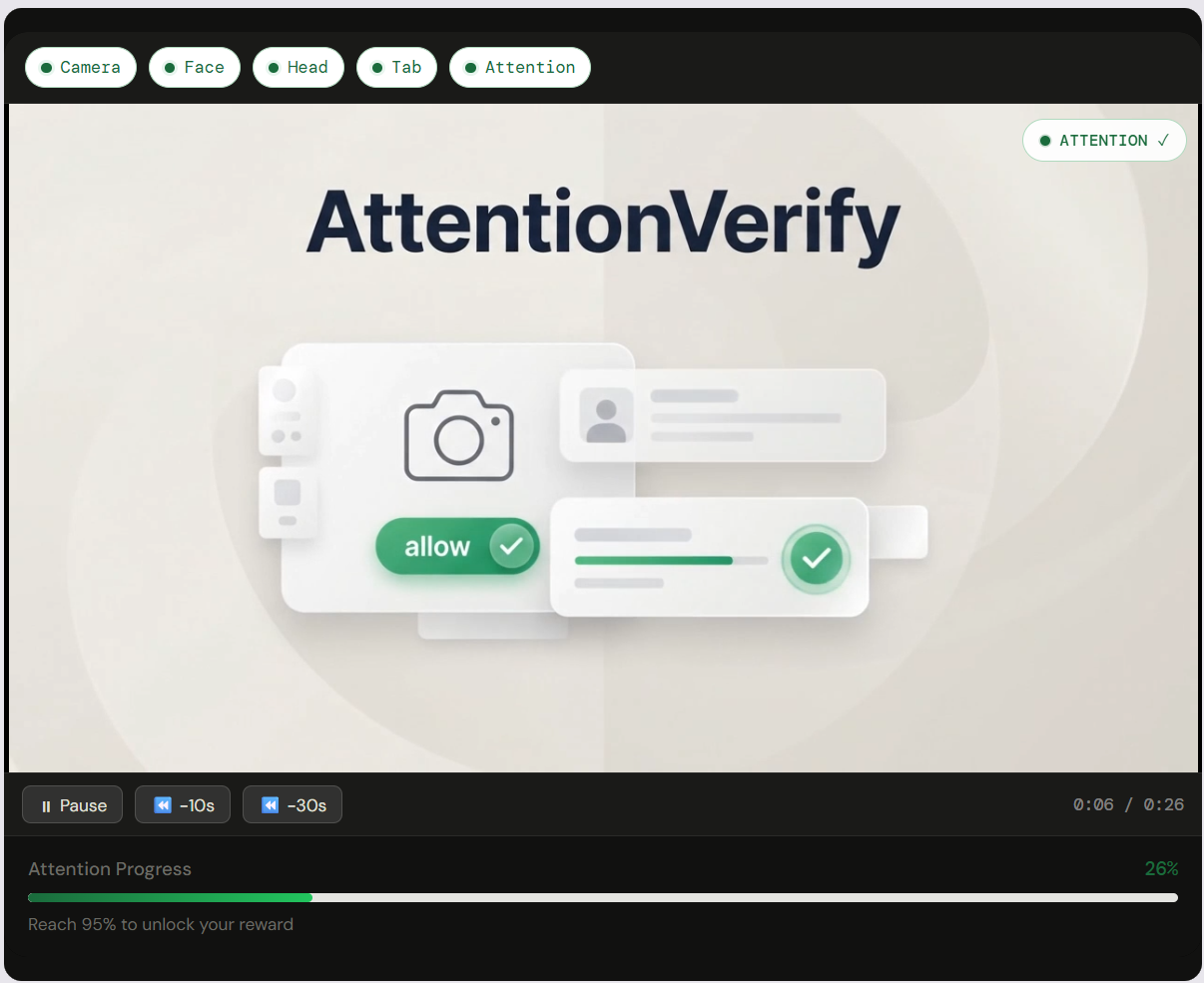 AttentionVerify widget verifying a shopper's attention on a product page
